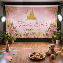 Banner 72*44 Inch Frozen Themed Castle Banner Backdrop Snow Princess Party Wall Banners Yard Sign Indoor Outdoor With Grommets 3.2 Yard String For Party Decoration Supplies - Sinh nhật lần thứ 4 - Xem 8