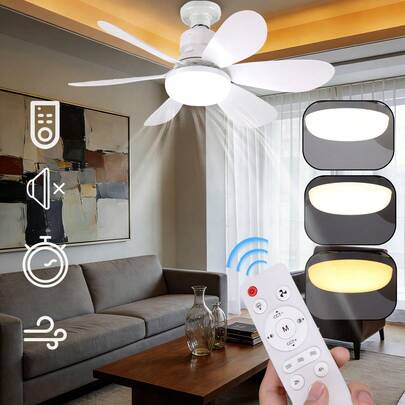 1 Stück 40W Ventilator Licht, Schrauben Deckenventilator mit Beleuchtung und Fernbedienung, E27 einfache Installation Deckenventilator, kleine Basis Deckenventilator Ersatz für Glühbirne, dimmbare Fassung Deckenventilator, Ventilator mit Licht für Badezimmer, Schlafzimmer, Küche, Wohnzimmer