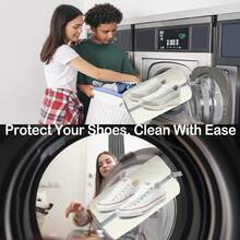 2 túi giặt tái sử dụng với hệ thống làm sạch bằng sợi microfiber | Thiết kế lồng giặt có khóa kéo, phù hợp cho giày thể thao, giày tennis và máy giặt/máy sấy - Tương thích với máy giặt và máy sấy cửa trước/cửa trên, chất liệu không dệt. - túi lau giày - Xem 9