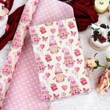Burymento - Papel de regalo de San Valentín, gnomos reversibles con globos de corazón para boda, cumpleaños, baby shower, día de la madre, graduación, Halloween, Navidad (17 x 32.8 pies) - Rosa - Gnomo-Corazón - Ver 3
