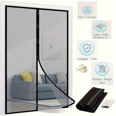 FEGO Magnetic Screen Door, Fits Door Size: 32"X80", Screen Door Size 34"X81", Enjoy Cool Breeze Without Hands, Heavy-Duty Fiberglass Mesh Anti-Tear, Suitable For Pets And Kids, Fits Patio/Front Door