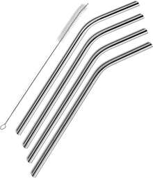 Stainless Steel Drinking Straws Set Of 4, Curved Reusable Metal Straws 20oz Tumblers, With Cleaning Brush - 1 - View 6