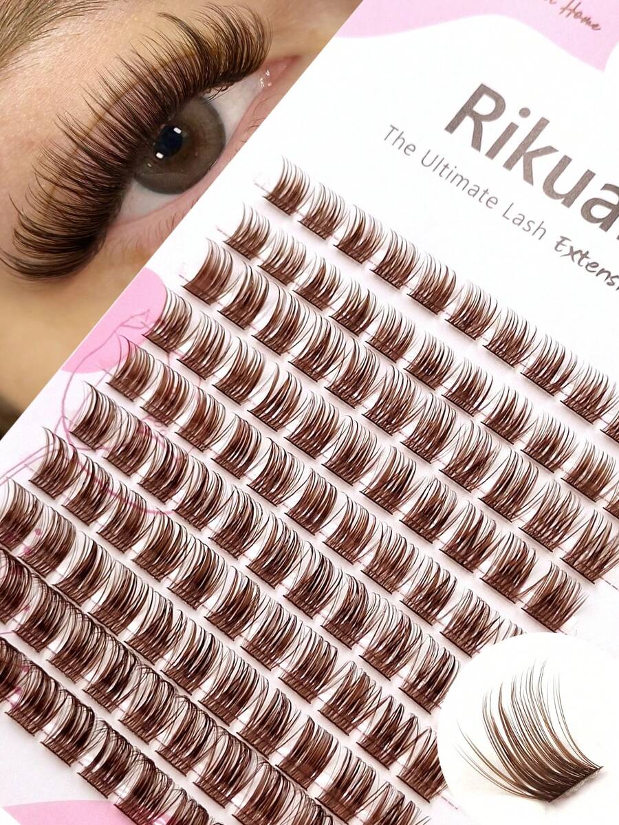 Rikuaild 110pcs Mocha Mousse Lashes, Dense Brown Cluster Natural Long Lashes, Ultra-Light Volume Enhancing Natural Look False Eyelashes - D - View 1