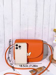 Mini Butterfly Print Decorated Metal Crossbody Shell Bag - Orange - View 4