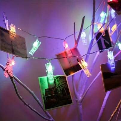 1 Dây đèn kẹp ảnh (10/20 đèn LED + 10/20 kẹp ảnh) Đèn trang trí trong nhà, Thích hợp cho các bữa tiệc, phòng ngủ, ký túc xá, trang trí tường, trang trí đám cưới, kỷ niệm, ngày lễ, trưng bày ảnh - Phiên bản dùng pin (Không bao gồm pin).