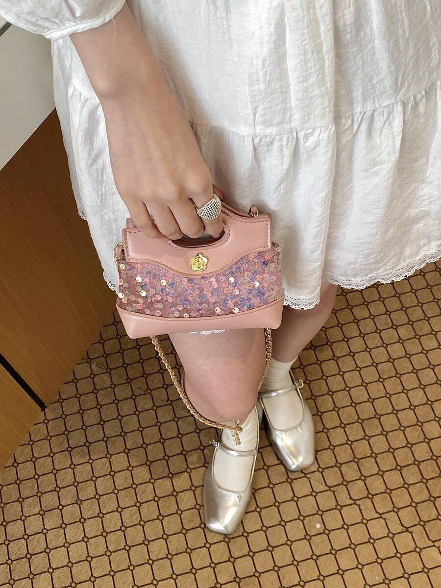 1 chiếc túi xách mini lấp lấp lánh, túi tote khoét rỗng, túi đeo chéo dành cho bé gái dự tiệc và buổi tối.