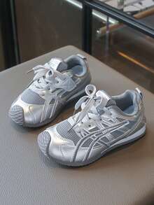 Children's Fashionable Cute Beautiful Campus Sports Shoes With Aesthetic Color Block Design - Grey - View 2