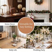 4 piezas Portavelas de cono de vidrio transparente - Centros de mesa elegantes para bodas, fiestas y eventos | Decoración del hogar moderna e ideal para regalos - color transparente - Ver 6