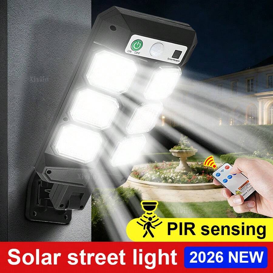 2026新款72LED太阳能壁灯，人体造型，带运动传感器，适用于户外、花园庭院照明和路灯