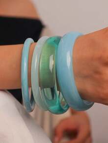 4pcs Elegant Retro Bracelet Set, Fashion Simple Design, Suitable For Casual Wear, Women's Fashion Jewelry, Acrylic, No Electroplating, No Inlay, Suitable For Daily And Party Occasions All Year Round - Màu xanh lam - Xem 3