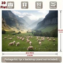 [2D Flat Printing]2D Flat Design, 1 Large Landscape Featuring Pasture Sheep, Mountains, Rivers, And Lakes,Large Polyester Fiber Backdrop, Suitable Home Decoration And Party Events, No Power Required, Easy To Hang, Housewarming, Birthdays, And Decoration Enthusiasts, Indoor And Outdoor Decoration, Party Setup, Landscape Design, Highquality Printing, Wall Art, A Musthave Nature Lovers, 2D Flat Design - 多色 - 查看 8