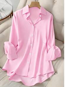 Áo kiểu nữ cỡ lớn, chất liệu polyester mềm mại, thoải mái, nhẹ và có độ co giãn nhẹ, phù hợp với người có vóc dáng lớn, thích hợp mặc vào mùa xuân/hè hoặc mặc nhiều lớp. Do sự khác biệt giữa các lô hàng, màu sắc có thể có một vài sự khác biệt nhỏ. Màu hồng. - Hồng - Xem 2