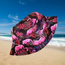 1顶可折叠渔夫帽，随机位置印有火烈鸟图案，男女皆宜的波西米亚风格，双面可用 - A - 查看 2