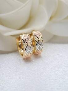 1 par de pendientes de cobre minimalistas y elegantes con diseño de cuadrícula, apropiados para días festivos y regalos - Dorado - Ver 1