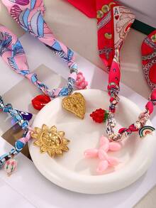 1pc Bohemian Style Ocean Inspired Y2K Creative Fashion: Elegant, Exquisite, Sweet, Charming Luxury Sunshine/Heart/Lip/Strawberry/Balloon Dog/Rainbow Pendant Scarf Printed Fabric Necklace, Suitable For Women, Sisters, Couples, Prom Or Graduation Gifts; Suitable For Daily Wear, Dates, Parties, Weddings, Holidays And Summer Beach Vacations; Affordable Price - Color - View 5