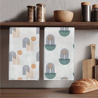 2pcs Minimalist Arched Geometric Pattern Kitchen Towels, 15.7x23.6 Inches, Absorbent Dish Cloths, Soft Kitchen Towel Set, Home Decor Towels, Suitable For Kitchen Decor, Holiday Gifts, Housewarming, Friends & Mother's Birthday Gifts, Ideal For Home Life And Holiday Gifting