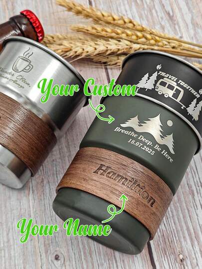 Cốc bia bằng thép không gỉ khắc tên theo yêu cầu, đế gỗ, cốc bia kim loại tái sử dụng, quà cầu hôn cho phù rể, quà tặng tiệc độc thân, quà tặng cho người bạn thân nhất, phù rể, cha, quà sinh nhật, kỷ niệm.