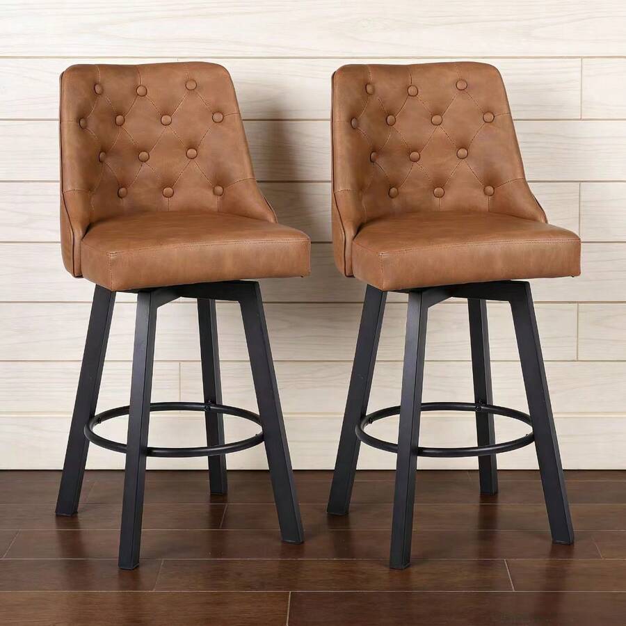 Ralex-chair Modern PU Bar Stool, 360° Rotating Bar Chair With Backrest, Suitable For Kitchens And Bars - Brown - View 1