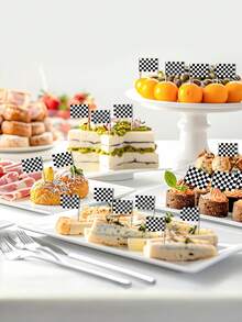 Black And White Checkered Racing Car Toothpick Flags, Mini Racing Car Toothpicks, Cupcake Decorations, Fruit Cupcake Decorations, Food Toothpick Flags, Party Bar Sports Event Decorations, Racing Car Flags And Checkered Flags Cake Decorations, Mini Checkered Racing Car Flag Finish Line Cupcake Decorations, Party Decorative Toothpicks, Black And White Toothpick Cupcake Decorations - Multicolor - View 4