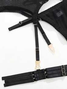 3pcs Women's Sexy Lingerie Set, Mesh Garter Belt - Black - View 8