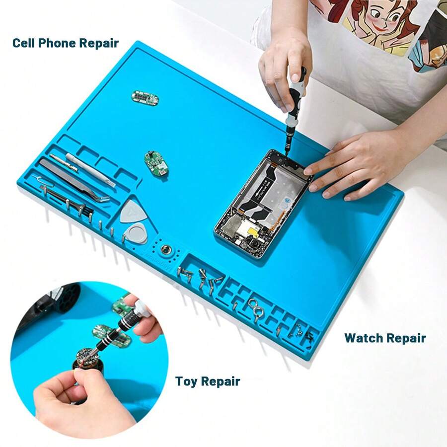 1pc Thick Magnetic Silicone Repair Mat, Heat Resistant Desk Pad For Phone Repair - Multicolor - View 1