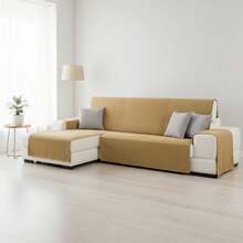 Kiva Standard Left-Facing Chaise Lounge Sofa Cover With Elastic Fit, Various Colors Available - Standard Left-Facing Chaise Lounge Sofa Cover For Backrest, Seat And Arms - Mustard Mid - View 1