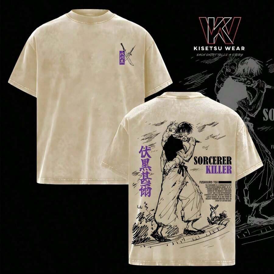 100 Percent Cotton Toji Fushiguro Vintage Washed T-Shirt - Shibuya Incident Anime GraphicTee, Sorcerer Killer Manga Art Shirt, CasualStreetwear Apparel, Unisex Top, Gift For JJK Fans - màu đen - Xem 1