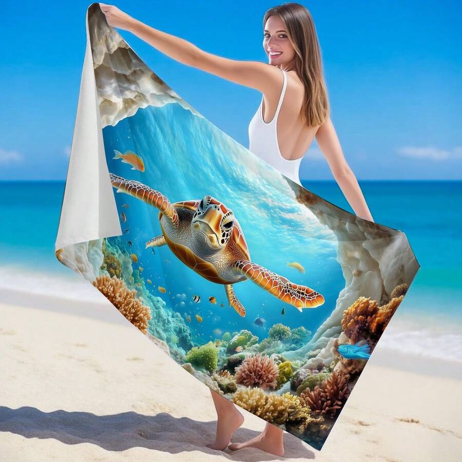 1条海洋生物海龟珊瑚印花沙滩巾,超强吸水速干浴巾,轻便柔软沙滩毯,适合海滩、游泳、户外露营旅行,理想的沙滩必备品。 - B - 查看 1
