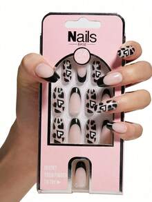 Bộ 24 móng giả màu đen và hồng cổ điển, bóng bẩy, hình oval, có thể tháo rời, làm từ nhựa ABS, thích hợp cho nữ, kèm 1 gel dán và 1 dũa móng, lý tưởng cho các bữa tiệc và du lịch. - Nhiều màu - Xem 1