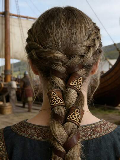 3 piezas Brazaletes de cuero con nudo celta vikingo vintage unisex para hombres y mujeres, cuentas de cuero con relieve retro, accesorios para el cabello de estilo nórdico gótico para LARP, cosplay, festival del Renacimiento y disfraz vikingo