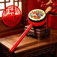 传统中国吉祥摇铃鼓，儿童手摇铃安抚玩具，适合3岁以上儿童生日礼物，经典怀旧玩具，复活节彩蛋填充物 - 彩色 - 查看 4