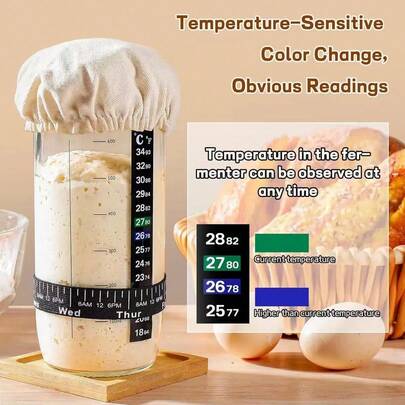24oz Large Capacity Yogurt Fermentation Jar, With Aluminum Lid, Date Label, Silicone Scraper, Cloth Cover And Thermometer Strip, Suitable For Bread Making, Fermentation, Reusable Yogurt & Baking Tool Set