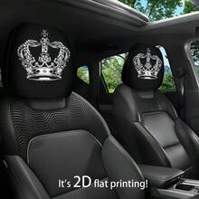 2个皇冠造型汽车头枕套，镶钻装饰，通用型汽车座椅配件，长途驾驶的理想礼物，趣味汽车装饰 - 彩色 - 查看 1