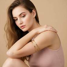 [Free Shipping]4PCS Upper Arm Cuff Jewelry For Women, Minimalist Arm Cuff Bracelet, Adjustable Coil Armlet, Metallic Arm, Cuff Arm, Bracelet Arm,  Bangle For Women's Daily Wear - Vàng - Xem 3