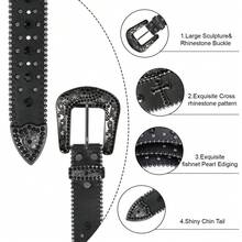 SUOSDEY Unisex Rhinestone Belt  Halloween    Vintage    Rivet    Sparkly Bling Diamond  Belts  Music Festival Wear - Đen 4 - Xem 3