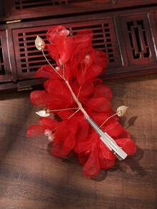 2 chiếc kẹp tóc cô dâu tua rua đính ngọc trai, thích hợp cho mùa hè, bãi biển, đám cưới. - 89325 màu đỏ tươi - Xem 2