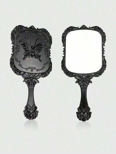 ROMWE Goth 1pc Dark Vintage Butterfly Pattern Compact Mirror, Portable Design For Travel, Girlfriend Gift, Halloween