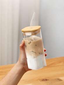 1 cốc thủy tinh vuông chịu nhiệt 400ml có nắp và ống hút, cốc ống hút thời trang, cốc cà phê, cốc uống nước gia đình, bình nước, đồ dùng quầy bar tại nhà, trong suốt, cốc trà hoa dành cho nữ, thích hợp cho trà, nước ép, đồ dùng quầy bar tại nhà, đồ dùng học tập. - Nhiều màu - Xem 12