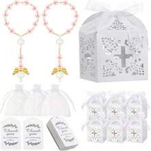 200pcs Baptism Small Gifts, Suitable For Baptism Guests, Bulk Mini Rose Rosary With Gift Box, Organza Bag, Thank You Card, Catholic First Communion Wedding Party Decor - Multicolor - View 16