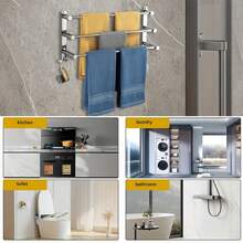 Extendable Towel Bar, No Drilling Adjustable Towel Rack, Bathroom Towel Organizer - Silver - View 9