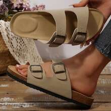 Women's Sandals Flats Soft Open Toe Summer Slide With Adjustable Buckle Slippers Shoes - 灰色 - 查看 3