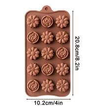 15孔硅胶玫瑰花巧克力蛋糕皂模具，烘焙冰块托盘 - 彩色 - 查看 2