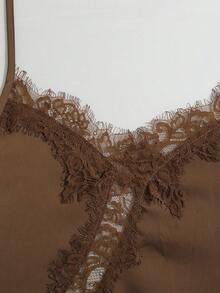 Áo hai dây satin ren mùa hè dành cho nữ, cổ chữ V, thiết kế bất đối xứng, thời trang và thanh lịch, phù hợp cho các buổi hẹn hò, tiệc tùng và các dịp khác. - màu nâu - Xem 5