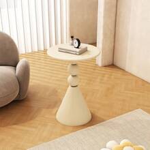 1件装豪华边桌，紧凑型圆形咖啡桌，适用于沙发、床边、阳台 - 白色 - 查看 2