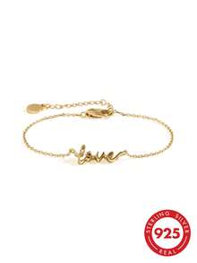 Exquisita joyería del Día de San Valentín Pulsera única de plata de ley S925 chapada en oro de 18K con forma de AMOR para mujeres - Pulsera con forma de AMOR - Ver 1