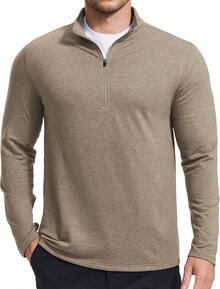 Men's Quarter-Zip Lightweight Pullover High-Neck Sweatshirt Long-Sleeve Golf Shirt High-Performance Sports Casual Wear - 卡其色 - 查看 4