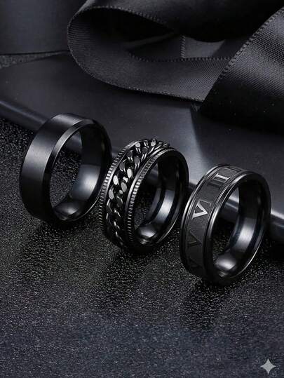 3pcs Stainless Steel Cross, Roman Numeral Decor Fashion Rings Set, Versatile Rings Suitable For Daily Wear And Gifting To Friends