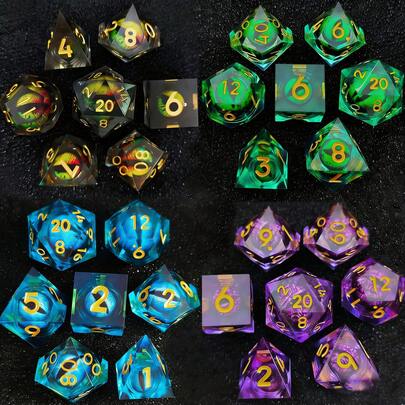 Juego de 7 dados de resina nuevos, dados de varios lados hechos a mano adecuados para juegos de rol D&D y juegos de mesa, perfectos para juegos de mesa, Halloween, regalos de Navidad y aventuras de juegos de rol de fantasía