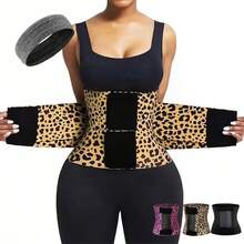 1PCWomen's Comfortable Nylon Adjustable Multi-Color Triple-Wrap Waist Cincher Belt – Tummy Control Body Shaper, Slimming Sexy Waist Trainer For Holiday & Festival Wear - 黃色豹紋 - 查看 11