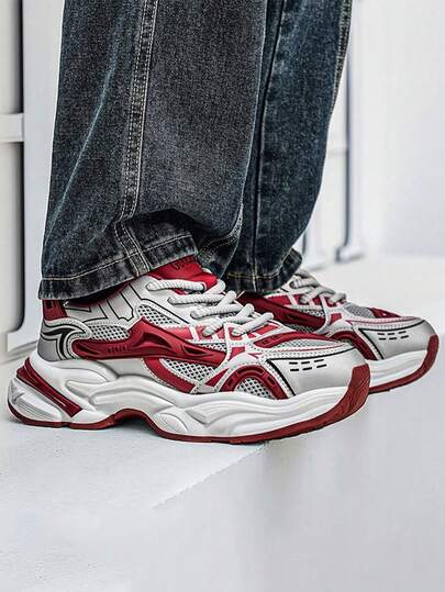 bingyuanjing 网面男鞋，时尚厚底休闲鞋，高端撞色百搭轻便透气运动鞋，四季皆宜